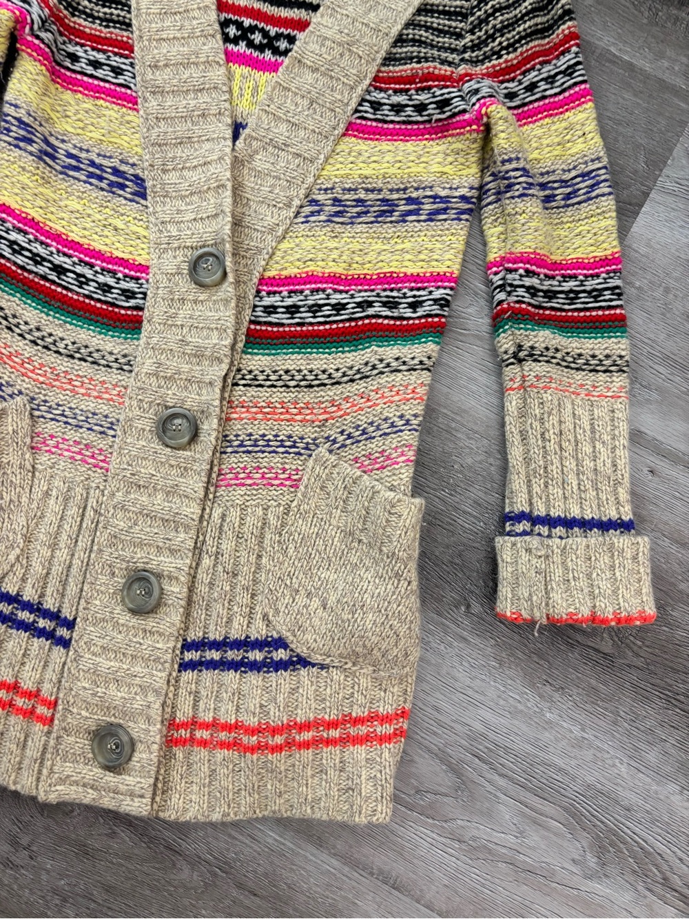 Free People Wool Cardigan Multicolor Striped Button-Up Cardigan Sweater Small - Picture 4 of 5